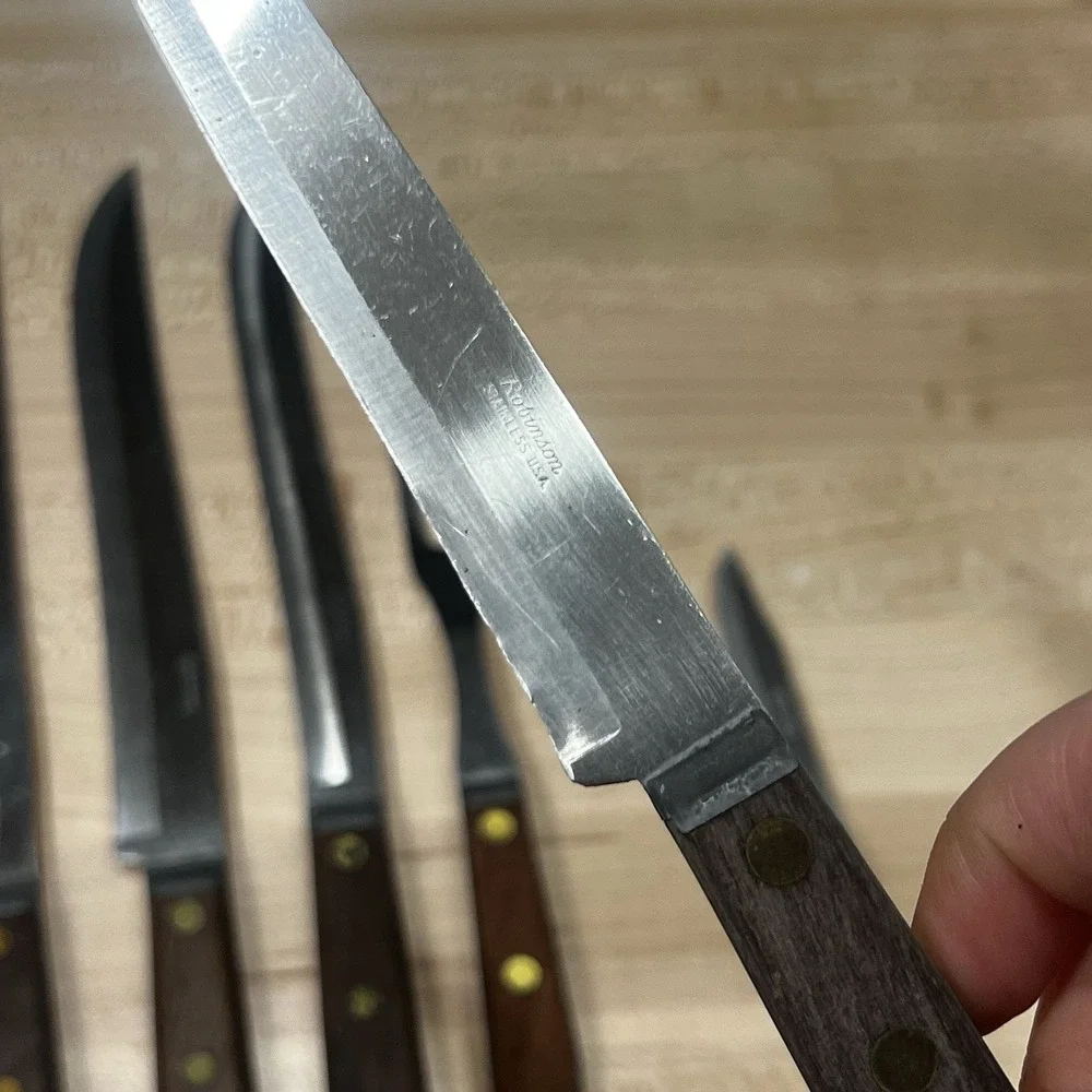 VTG Robinson Knife Co. 6 Piece Knife Fork Set In Wooden‎ Handles Made In USA